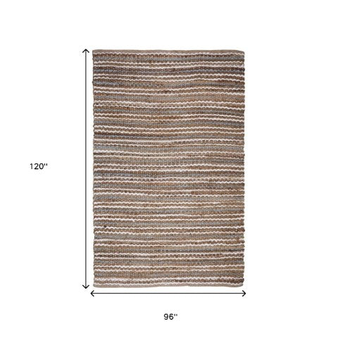 Homeroots 8' Brown And White Striped Handmade Area Rug – Unique Indoor/Outdoor Design For Cozy Spaces!  Jute 557143