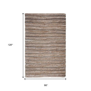 Homeroots 8' Brown And White Striped Handmade Area Rug – Unique Indoor/Outdoor Design For Cozy Spaces!  Jute 557143