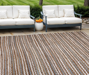 Homeroots 8' Brown And White Striped Handmade Area Rug – Unique Indoor/Outdoor Design For Cozy Spaces!  Jute 557143