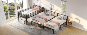 English Elm Twin Triple Bunk Bed Metal L-shaped Frame Sleeps Three Kids White Finish W1580S00479