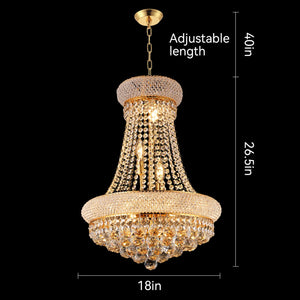 English Elm 18-Inch Gold Crystal Chandelier 9-Light French Empire 3-Tier Elegance with 9 LED Bulbs 3000K Warm W2869P411734