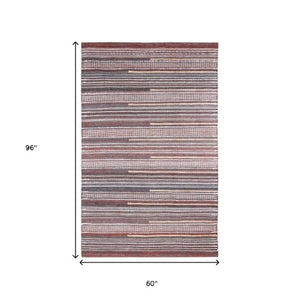 Homeroots 5' Brown Geometric Hand Woven Area Rug - Stylish, Stain Resistant & Unique Decor For Any Space!  Polyester 557168