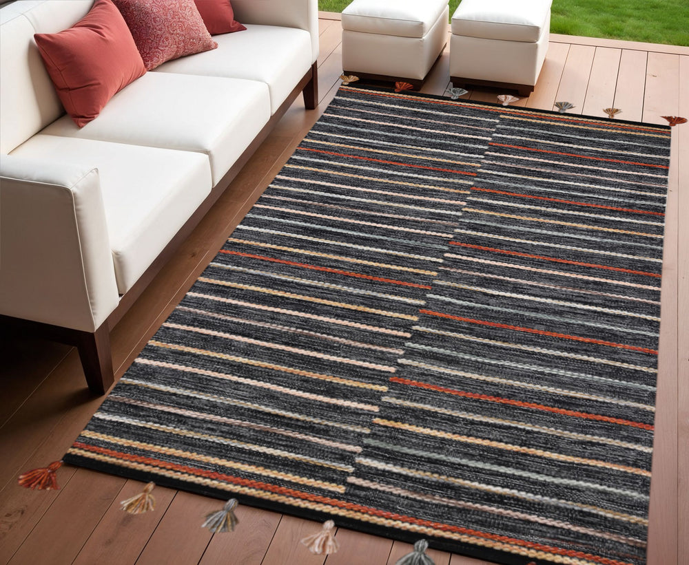 Homeroots 4' X 6' Stunning Gray & Orange Geometric Handmade Area Rug - Stain Resistant For Indoor & Outdoor Use  Polyester 557171