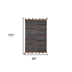 Homeroots 8' X 10' Gray And Orange Hand Woven Area Rug - Stylish Geometric Design, Stain Resistant & Unique!  Polyester 557173