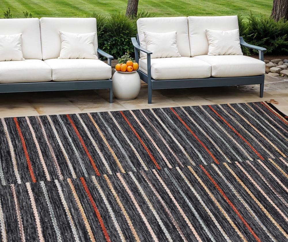 Homeroots 8' X 10' Gray And Orange Hand Woven Area Rug - Stylish Geometric Design, Stain Resistant & Unique!  Polyester 557173