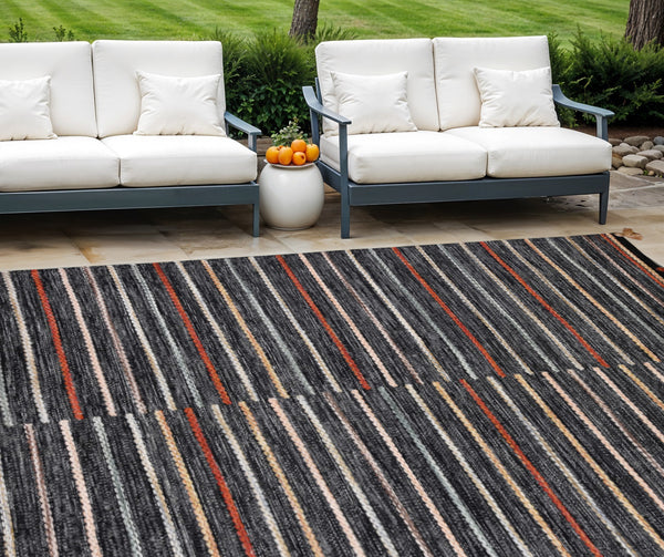 Homeroots 8' X 10' Gray And Orange Hand Woven Area Rug - Stylish Geometric Design, Stain Resistant & Unique!  Polyester 557173