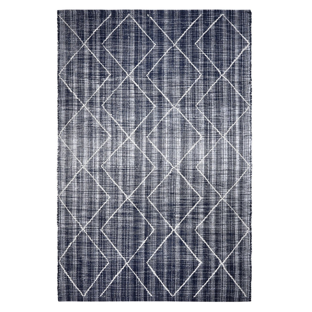 HomeRoots 4' Navy Blue Geometric Hand-Woven Area Rug - Durable, Stylish, and Perfect for Modern Living Spaces 557175