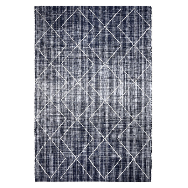 HomeRoots 4' Navy Blue Geometric Hand-Woven Area Rug - Durable, Stylish, and Perfect for Modern Living Spaces 557175