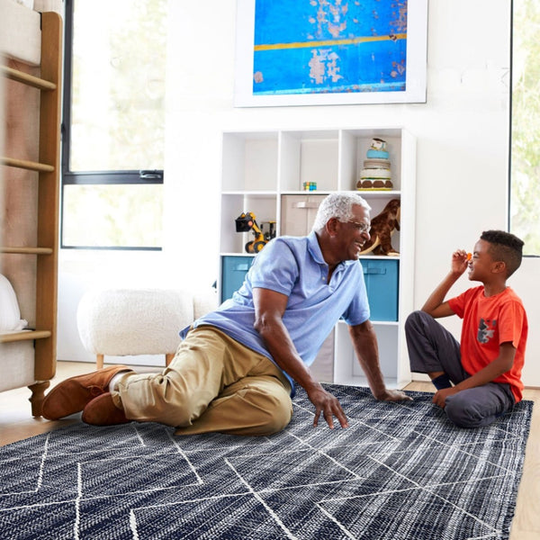 Homeroots 4' X 6' Navy Blue Geometric Hand Woven Area Rug - Stain Resistant, Artisan Crafted, Stylish Accent Piece  Polyester 557175