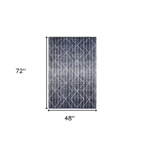 Homeroots 4' X 6' Navy Blue Geometric Hand Woven Area Rug - Stain Resistant, Artisan Crafted, Stylish Accent Piece  Polyester 557175