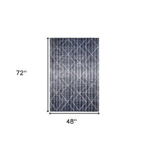 Homeroots 4' X 6' Navy Blue Geometric Hand Woven Area Rug - Stain Resistant, Artisan Crafted, Stylish Accent Piece  Polyester 557175