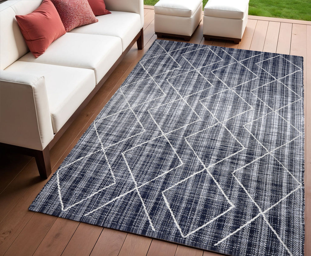 Homeroots 4' X 6' Navy Blue Geometric Hand Woven Area Rug - Stain Resistant, Artisan Crafted, Stylish Accent Piece  Polyester 557175