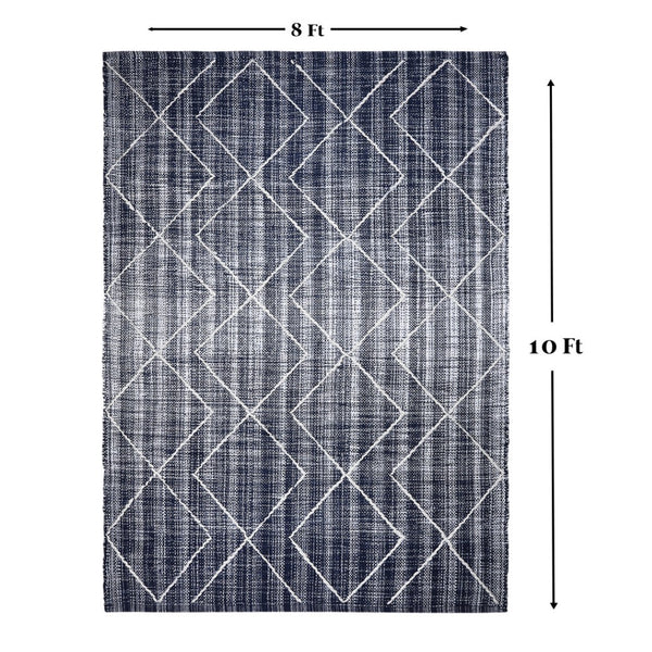 Homeroots 8' X 10' Navy Blue Geometric Hand Woven Area Rug - Unique Artistry For Cozy Spaces, Stain Resistant Design  Polyester 557177