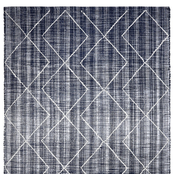 Homeroots 8' X 10' Navy Blue Geometric Hand Woven Area Rug - Unique Artistry For Cozy Spaces, Stain Resistant Design  Polyester 557177