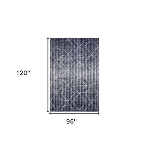 Homeroots 8' X 10' Navy Blue Geometric Hand Woven Area Rug - Unique Artistry For Cozy Spaces, Stain Resistant Design  Polyester 557177