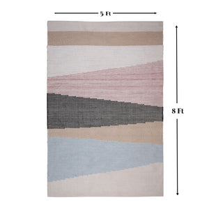 Homeroots 5' Stunning Black And Red Geometric Handmade Area Rug, Stain Resistant For Indoor & Outdoor Use  Polyester 557180