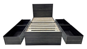 English Elm Robin Twin Storage Bed Dark Gray with 4 Extra-Deep Drawers, Sturdy Wood Frame, Slatted Platform, Adjustable Headboard Shelves B040S00132