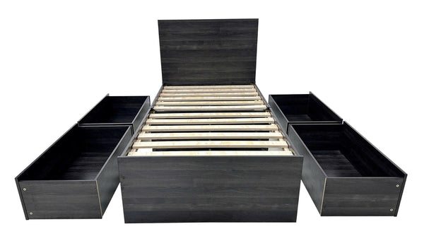 English Elm Robin Twin Storage Bed Dark Gray with 4 Extra-Deep Drawers, Sturdy Wood Frame, Slatted Platform, Adjustable Headboard Shelves B040S00132