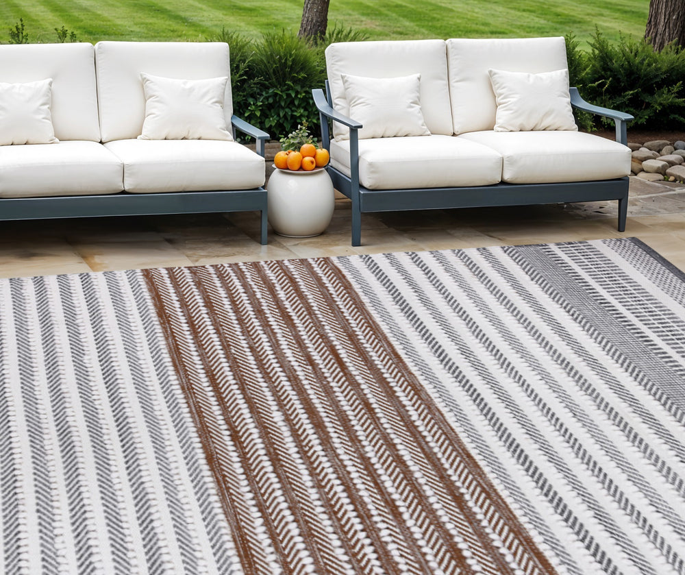 Homeroots 8' X 10' Gray And Brown Geometric Hand Woven Area Rug – Stain Resistant, Artisan Crafted, Unique Design  Polyester 557193