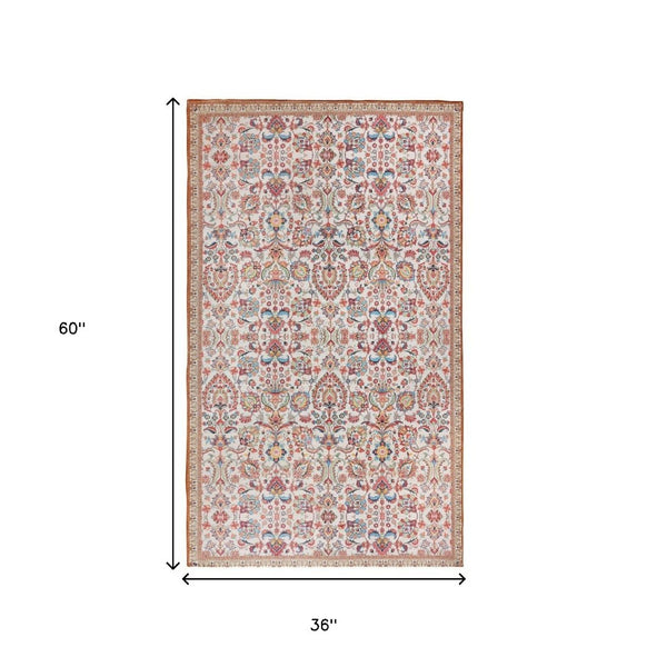 HomeRoots 3' X 5' Black and Red Floral Handmade Area Rug - Durable, Stain-Resistant Design for Indoor/Outdoor Use 557194