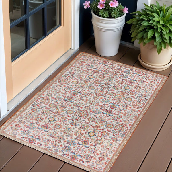 HomeRoots 3' X 5' Black and Red Floral Handmade Area Rug - Durable, Stain-Resistant Design for Indoor/Outdoor Use 557194