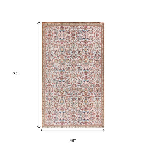 Homeroots 4' X 6' Hand Woven Black And Red Floral Area Rug - Stain Resistant, Unique Design For Home Decor  Polyester 557195