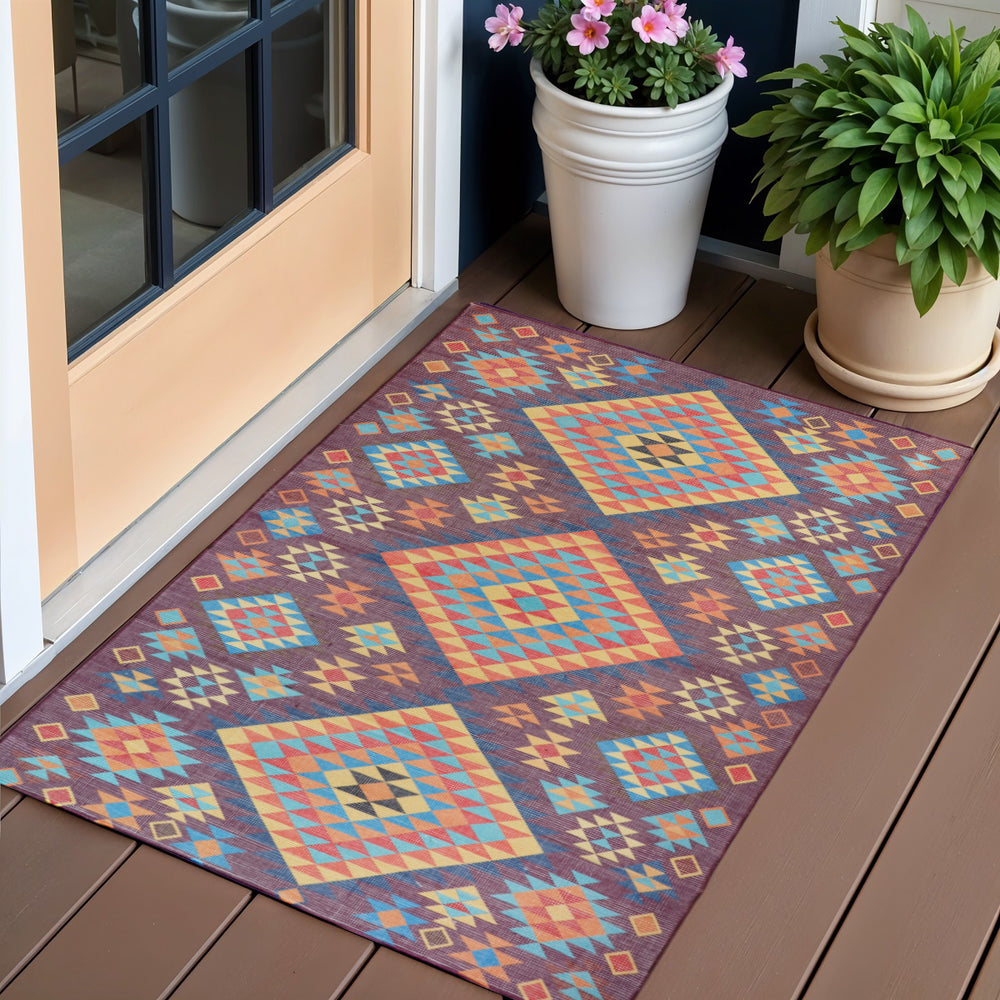 Homeroots 3' Black And Red Geometric Hand Woven Area Rug - Stylish Stain Resistant Indoor Outdoor Accent  Polyester 557198