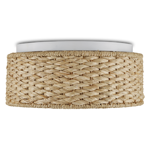 Colchester Raffia Flush Mount Light Fixture - Bohemian Design with Natural White Finish & Diffuser
