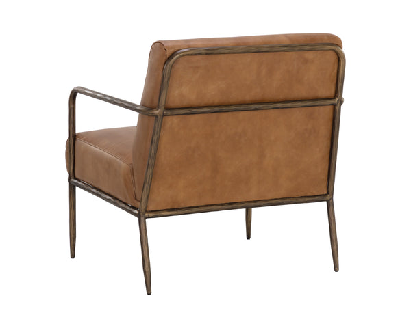 Sunpan Lathan Lounge Chair - Handcrafted Minimalist Design with Antique Brass Frame for Luxurious Spaces Tan Leather