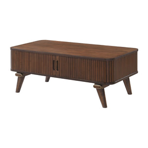 English Elm 1pc Walnut Veneer Sofa Table Tambour Doors Shelved Storage Mid-century Living Room B011P287326