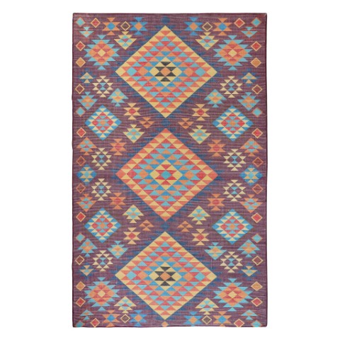 Homeroots 5' Black And Red Geometric Hand Woven Area Rug - Stylish, Stain Resistant Design For Indoor & Outdoor Use  Polyester 557200