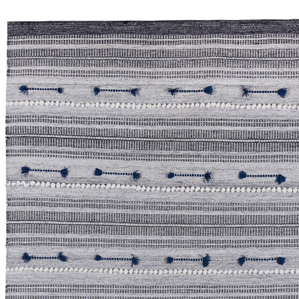 Homeroots 8' Blue Patchwork Hand Woven Area Rug - Stain Resistant, Unique Artisan Design For Stylish Spaces  Polyester 557205