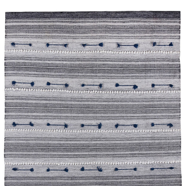 Homeroots 8' Blue Patchwork Hand Woven Area Rug - Stain Resistant, Unique Artisan Design For Stylish Spaces  Polyester 557205
