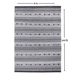 Homeroots 8' Blue Patchwork Hand Woven Area Rug - Stain Resistant, Unique Artisan Design For Stylish Spaces  Polyester 557205