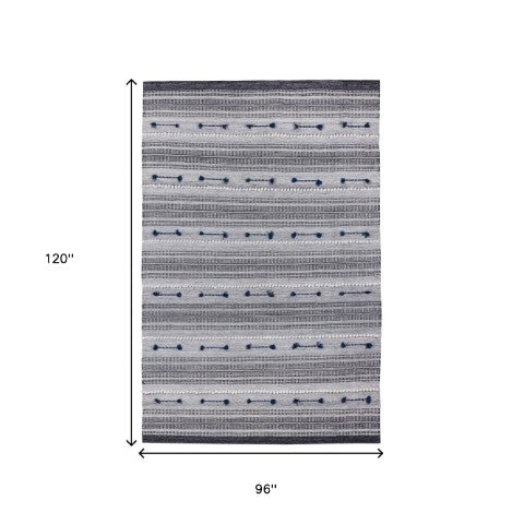 Homeroots 8' Blue Patchwork Hand Woven Area Rug - Stain Resistant, Unique Artisan Design For Stylish Spaces  Polyester 557205