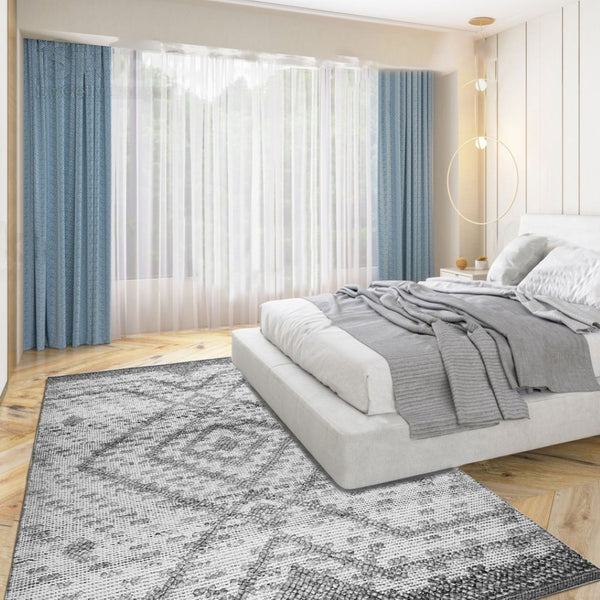 Homeroots 8' Gray Geometric Hand Woven Area Rug – Stylish, Stain Resistant, Artisanal Design For Any Space  Polyester 557213