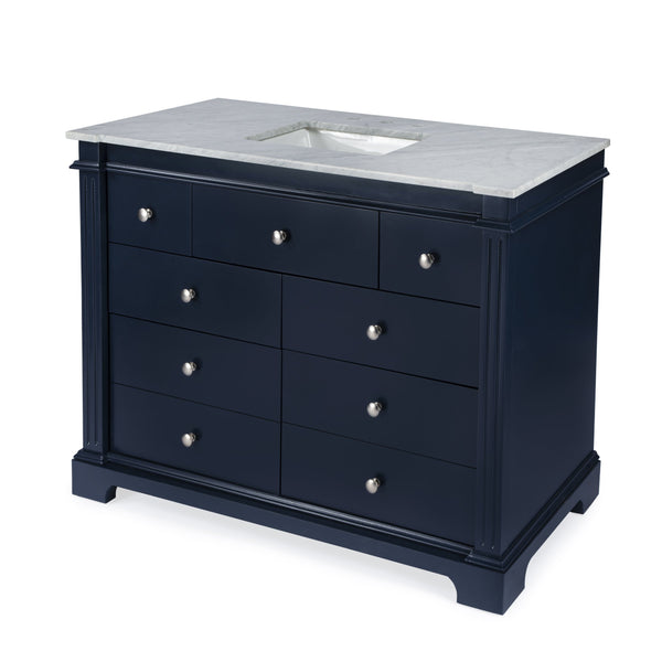 Butler Specialty Harley 6 Drawer Single Bathroom Vanity Set With Carrera Marble Top And Elegant Acacia Craftsmanship Navy Blue Acacia,Mdf,Ceramic Sink,Carrara Marble 5572372-butler