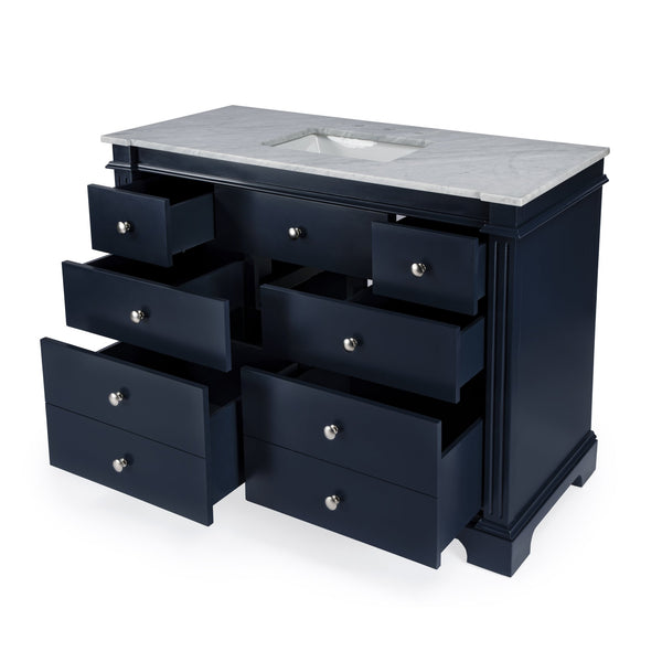 Butler Specialty Harley 6 Drawer Single Bathroom Vanity Set With Carrera Marble Top And Elegant Acacia Craftsmanship Navy Blue Acacia,Mdf,Ceramic Sink,Carrara Marble 5572372-butler