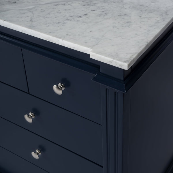 Butler Specialty Harley 6 Drawer Single Bathroom Vanity Set With Carrera Marble Top And Elegant Acacia Craftsmanship Navy Blue Acacia,Mdf,Ceramic Sink,Carrara Marble 5572372-butler
