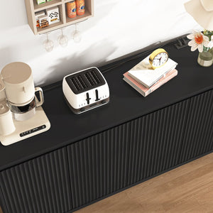 English Elm Black Fluted Wave Door Media Console with Built-in Power Outlet and Adjustable Shelving Black W409P452057