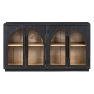 English Elm Trexm Arched Glass Door Buffet Sideboard Oak Veneer Storage Cabinet for Dining Room Black XW000021AAB-2026