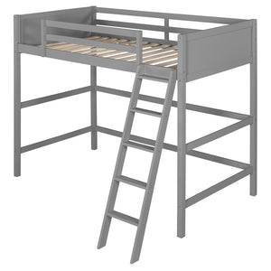 English Elm Loft Bed with Built-in Slide Solid Pine Twin Frame for Kids Bedroom Play Gray N708P360090E
