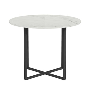 English Elm Sn-rt100-4-wd Round Oak Grain Dining Table with Black Metal Legs for Small Spaces White W3875P372898