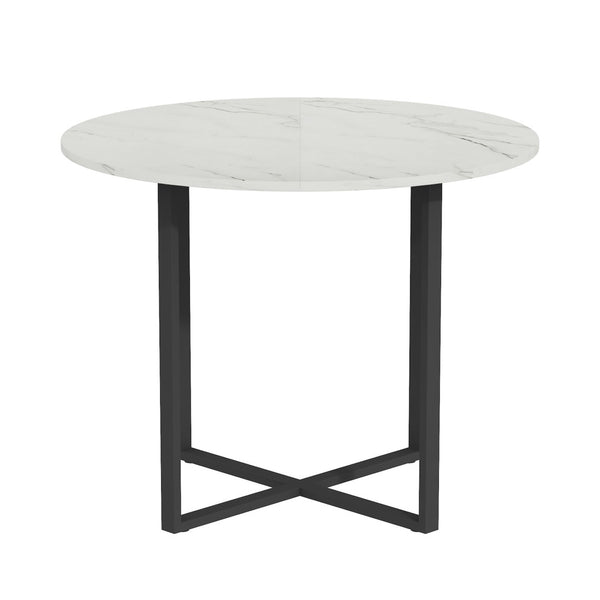 English Elm Sn-rt100-4-wd Round Oak Grain Dining Table with Black Metal Legs for Small Spaces White W3875P372898