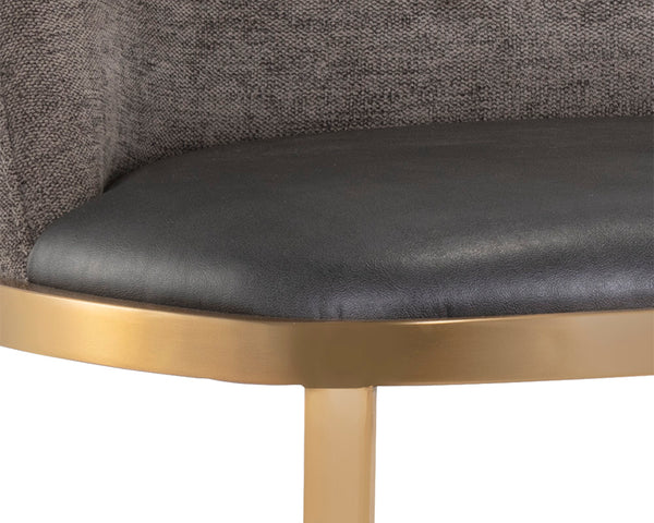 Sunpan Dover Luxurious Faux Leather Barstool with Sleek Brushed Gold Steel Legs for Contemporary Spaces Bravo Portabella / Sparrow Grey