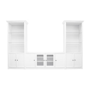 English Elm U-can Three Piece Wall Unit Built-in Media Center with Crown Molding and Tempered Glass Storage White SJ000156AAK