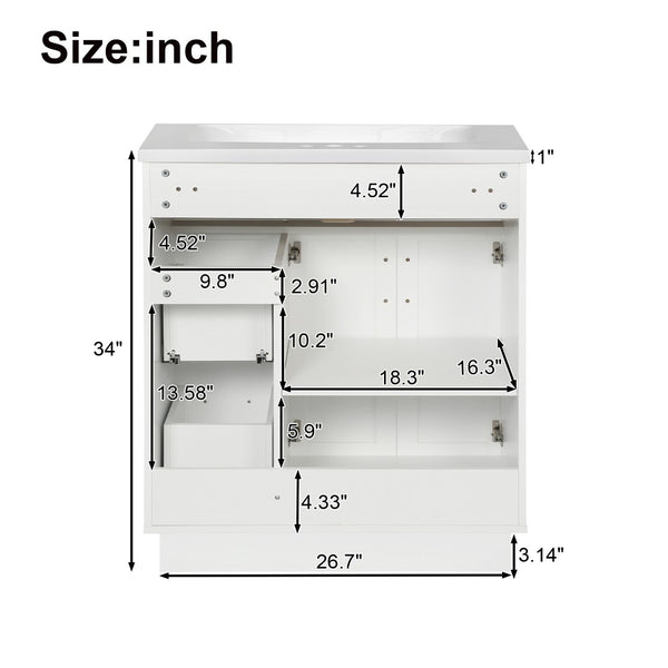 English Elm [video] 30 Inch Freestanding Bathroom Vanity with Soft Close Drawers and Resin Sink N729P396833K