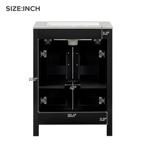 English Elm 24"Bathroom Luxurious Space-Saving Vanity with Ceramic Sink, Solid Wood Frame, Soft-Close Doors and Storage Black N729P183716B