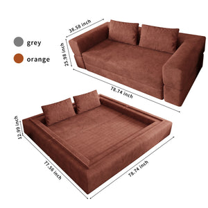 English Elm Sofa Convertible Memory Foam Sleeper Couch with Rectangle Pillow & Removable Cushions, Modern Chenille Lounge for Bedroom Orange W3670P355577