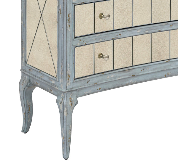 Basset Mirror Fontaine Hall Chest - Rustic Glamour With Robin's Egg Blue Finish And Elegant Storage Drawers Blue Wood,Mirror,Oak Veneer,Mdf 5574-lr-766